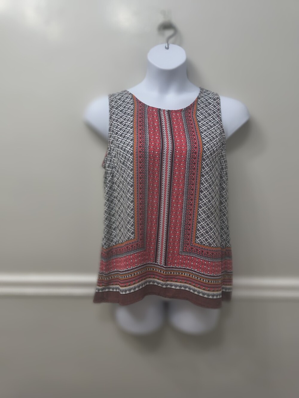 Cynthia Rowley Sleeveless Tank Red Black Geometric L Multicolor Boho Summer